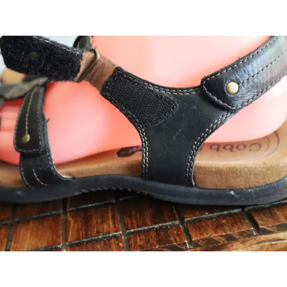 Cobb Hill New Balance Black Rev Lite Leather Sandal Womens 9M Hook and Loop Open